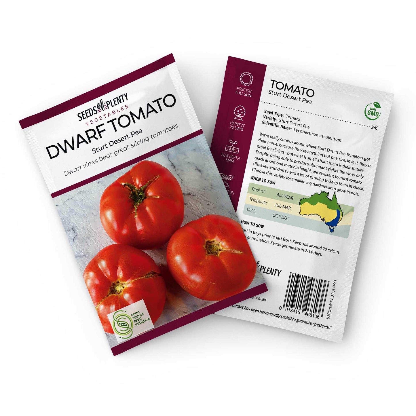 DWARF TOMATO - Sturt Desert Pea Seed Packet - Lycopersicon esculentum