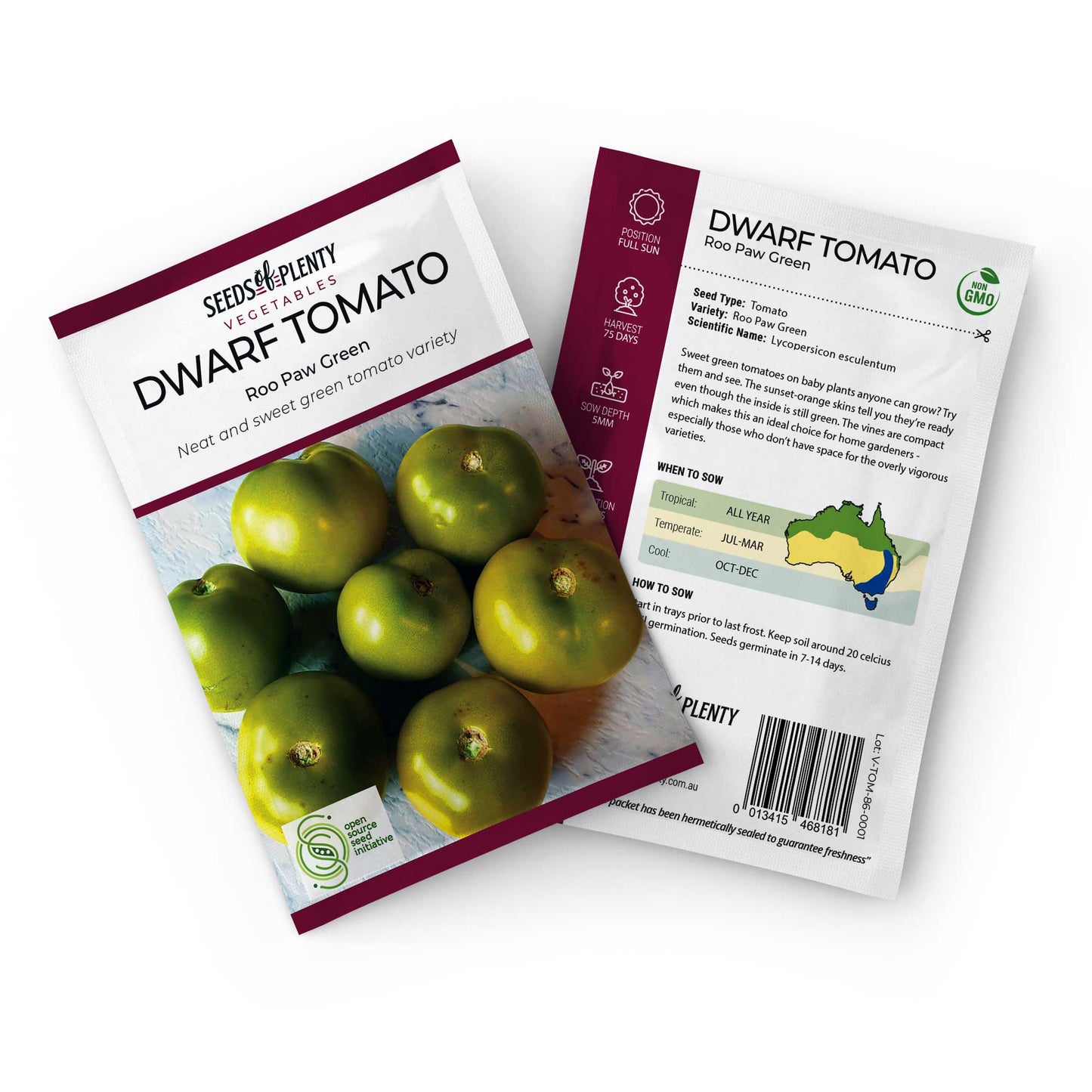 DWARF TOMATO - Kangaroo Paw Green Seed Packet - Lycopersicon esculentum