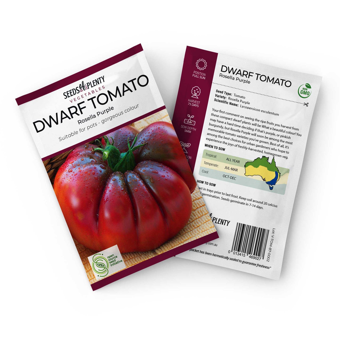DWARF TOMATO - Rosella Purple Seed Packet - Lycopersicon esculentum