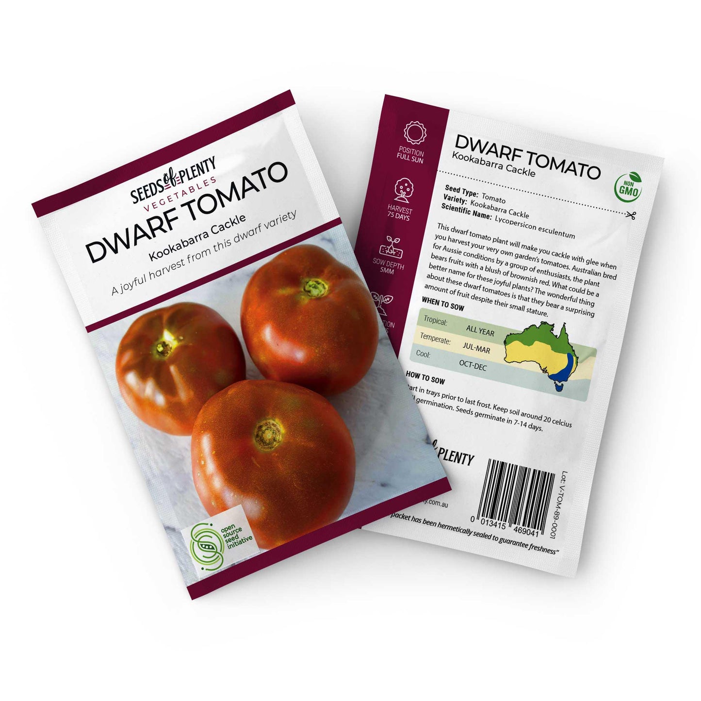 DWARF TOMATO - Kookaburra Cackle Seed Packet - Lycopersicon esculentum