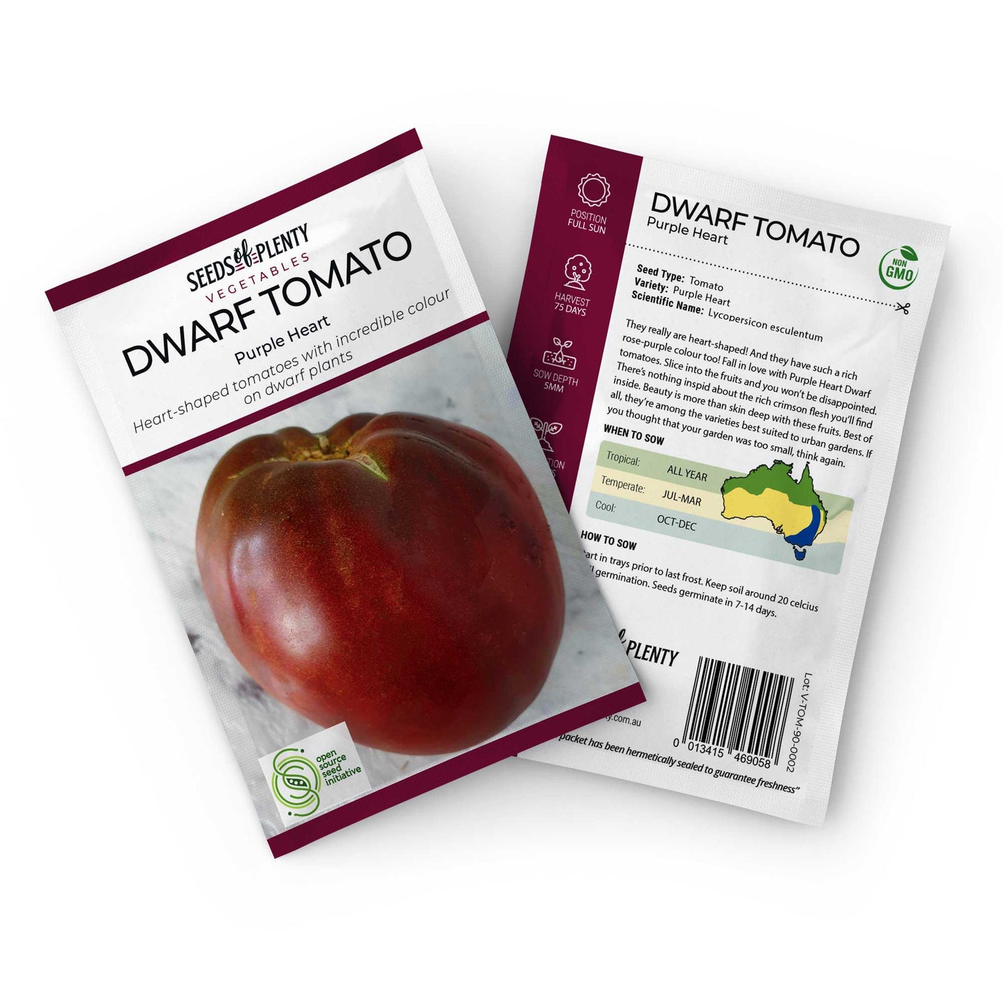 DWARF TOMATO - Purple Heart Seed Packet - Lycopersicon esculentum
