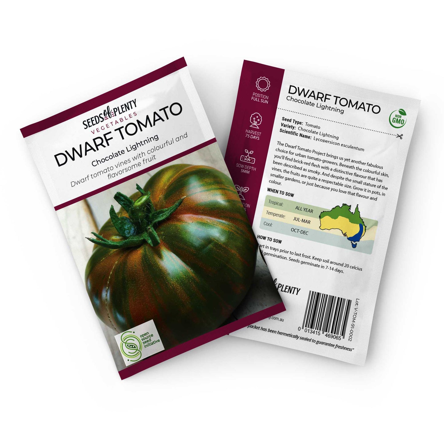 DWARF TOMATO - Chocolate Lightning Seed Packet - Lycopersicon esculentum