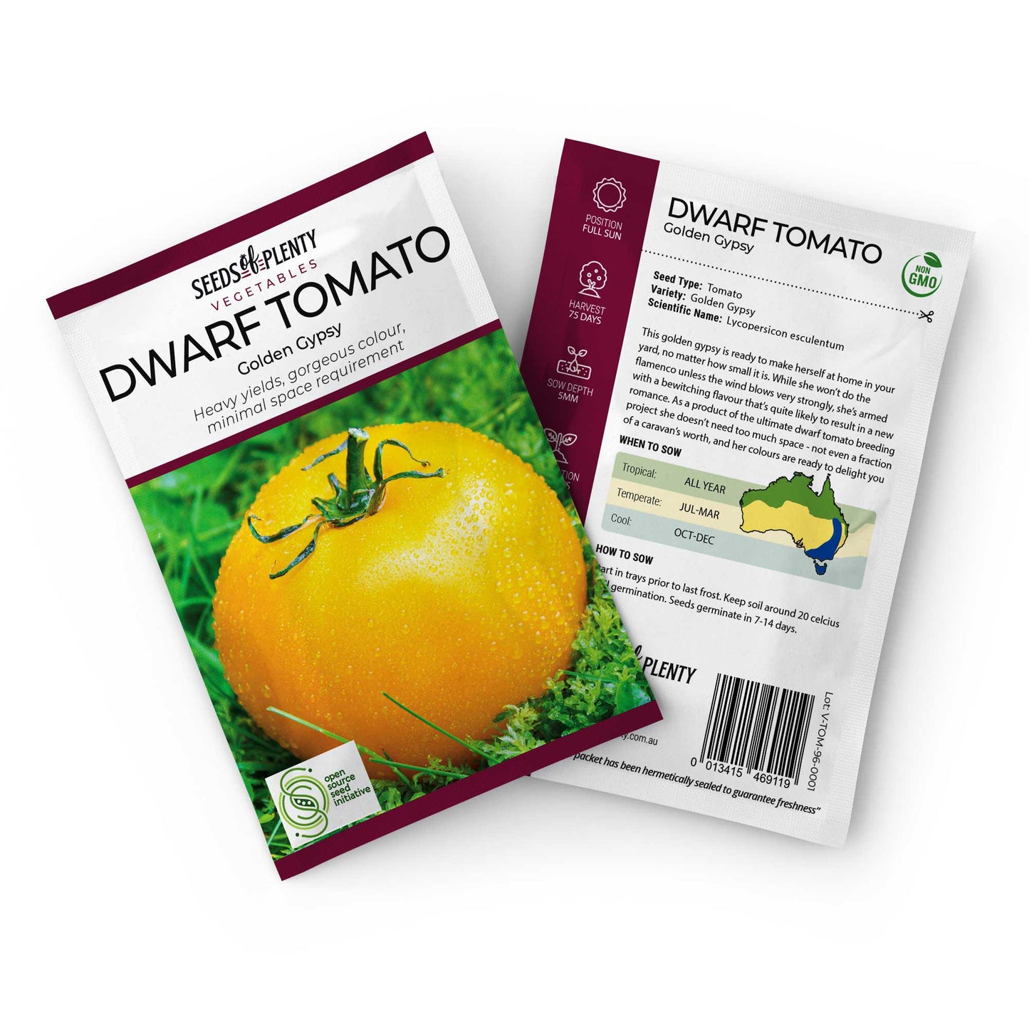 DWARF TOMATO - Golden Gypsy Seed Packet - Lycopersicon esculentum