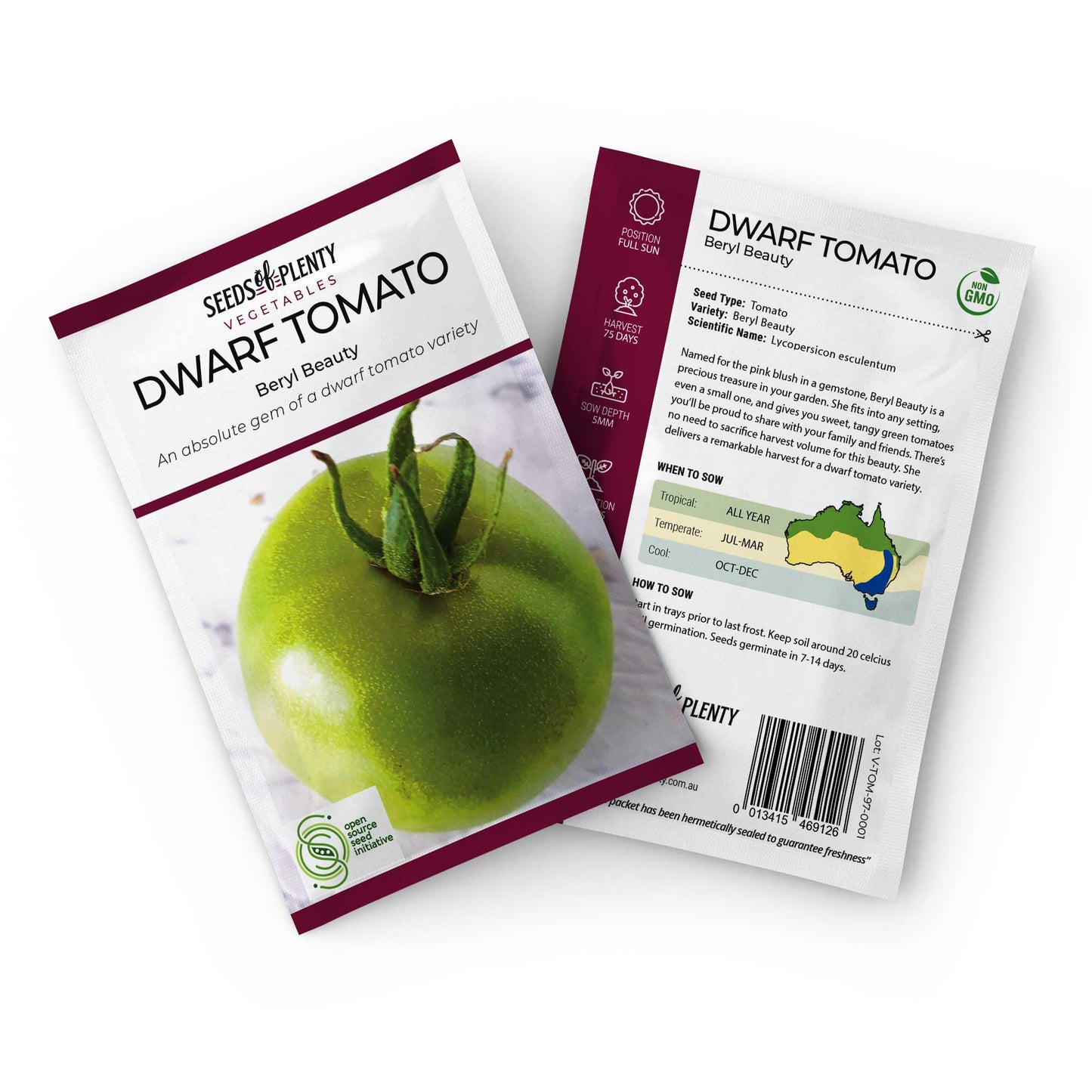 DWARF TOMATO - Beryl Beauty Seed Packet - Lycopersicon esculentum