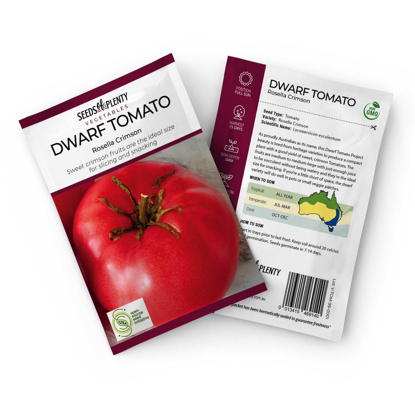 DWARF TOMATO - Rosella Crimson Seed Packet - Lycopersicon esculentum