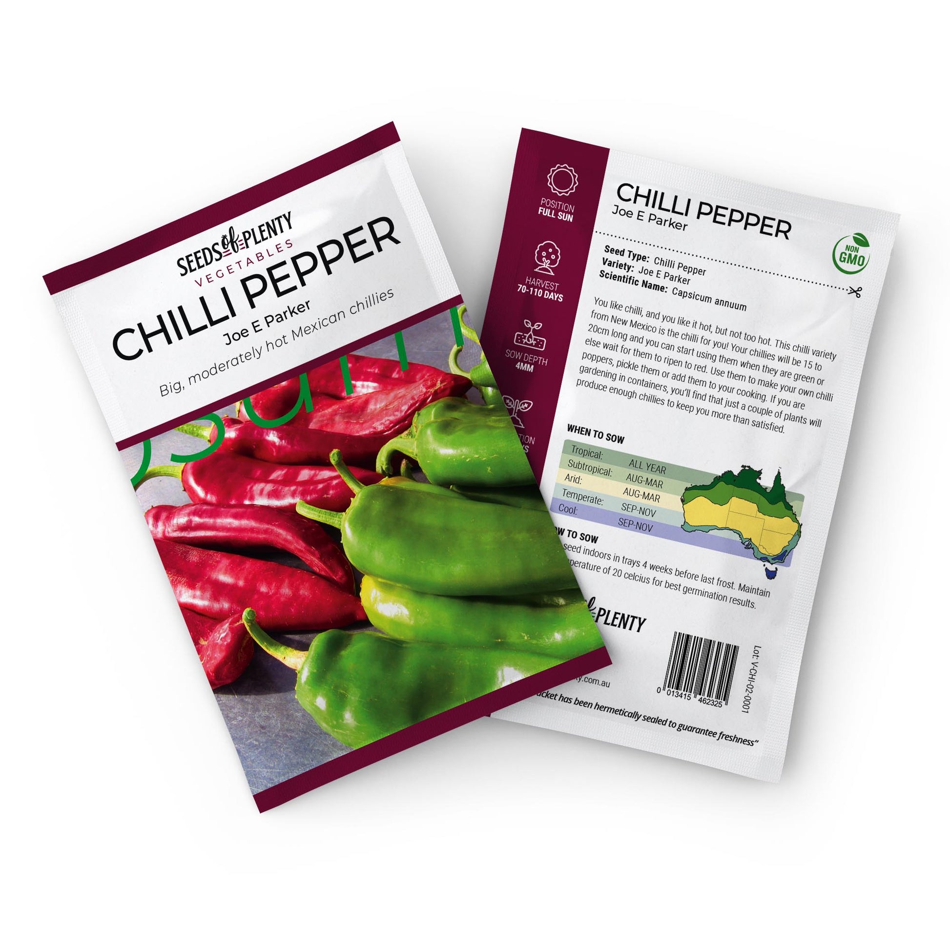 CHILLI PEPPER - Joe E Parker Seed Packet - Capsicum annuum