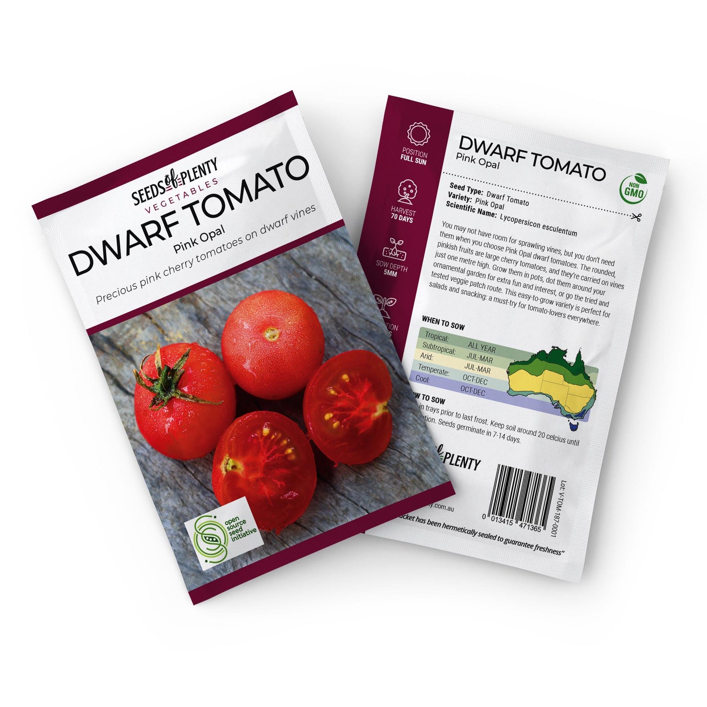 DWARF TOMATO - Pink Opal Seed Packet - Lycopersicon esculentum