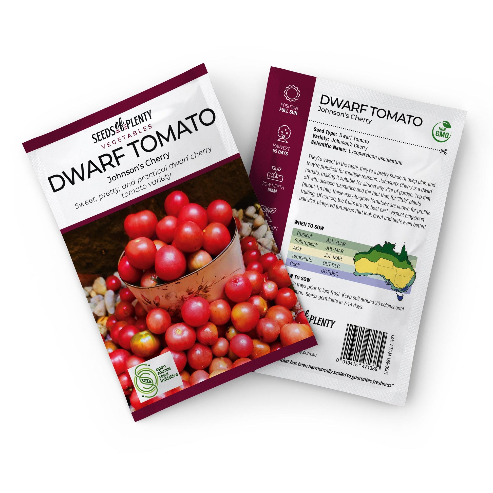 DWARF TOMATO - Johnson's Cherry Seed Packet - Lycopersicon esculentum