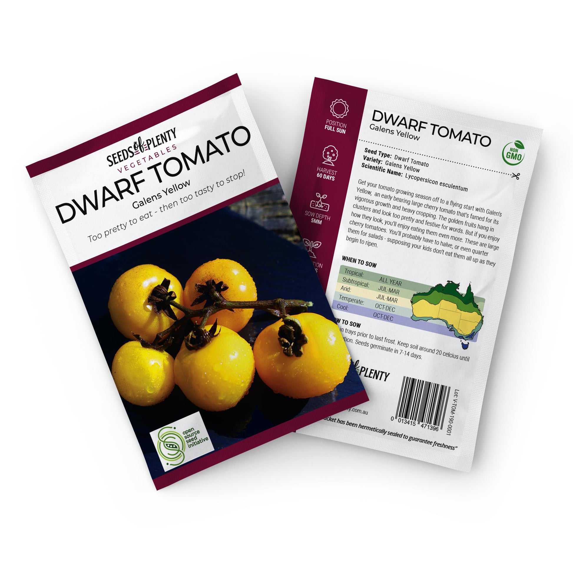 DWARF TOMATO - Galens Yellow Seed Packet - Lycopersicon esculentum