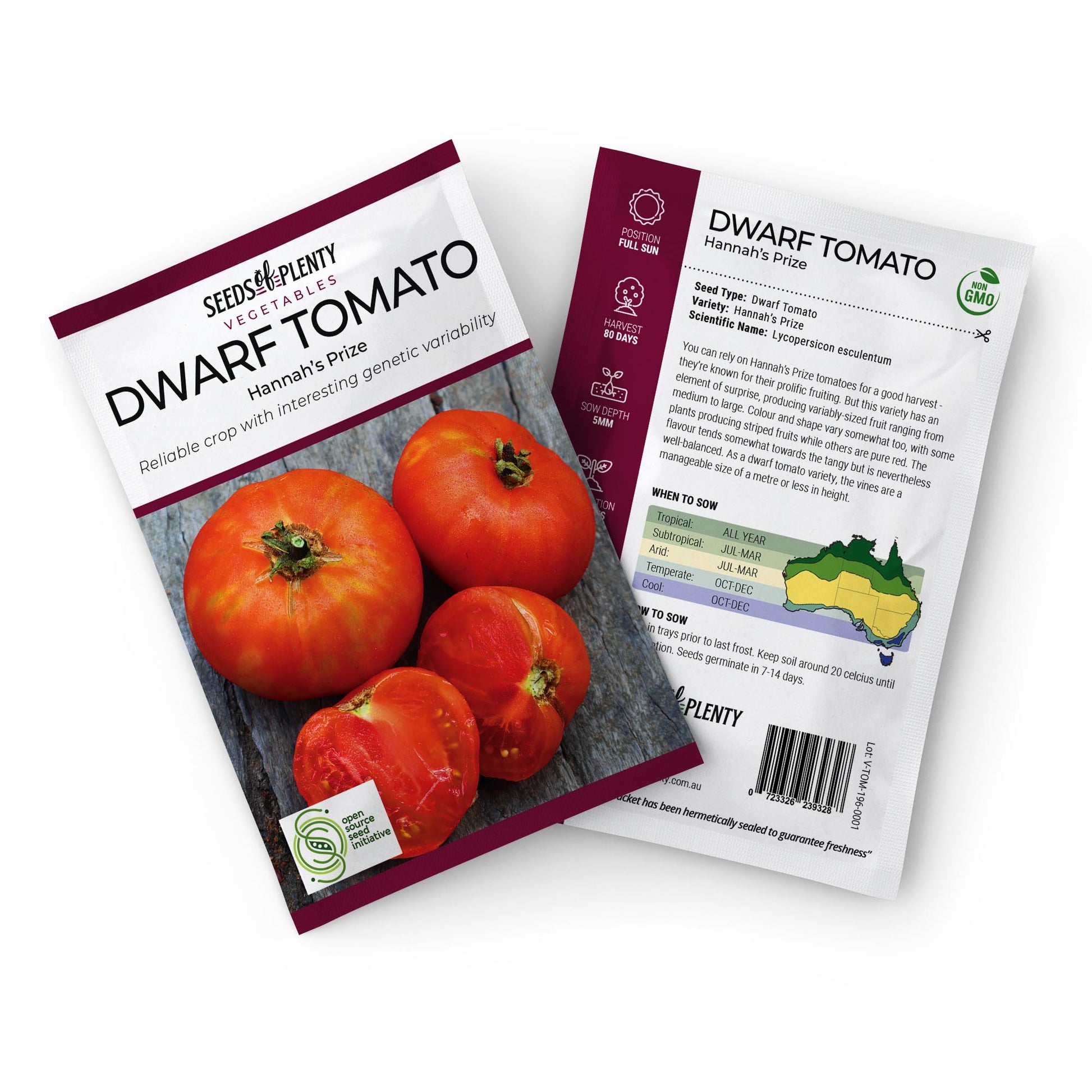 DWARF TOMATO - Hannah's Prize Seed Packet - Lycopersicon esculentum