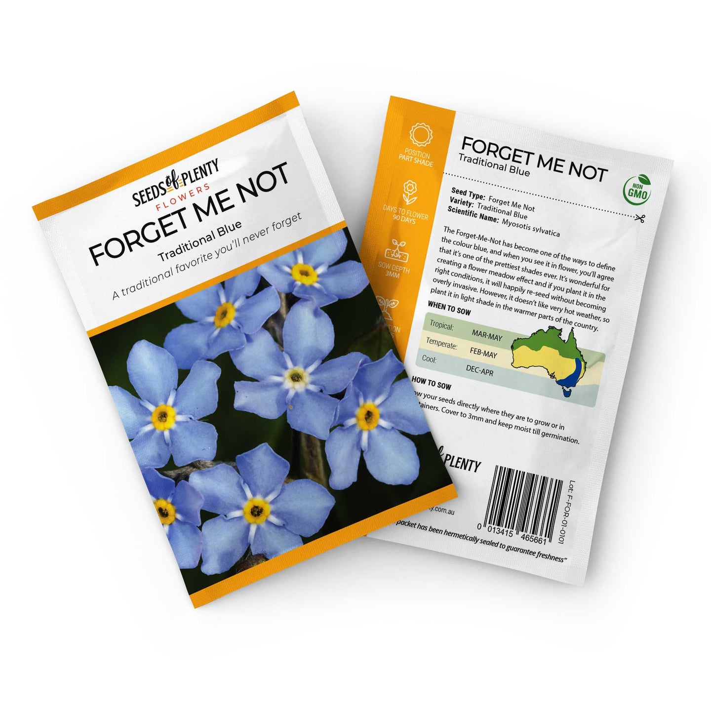 FORGET ME NOT - Traditional Blue Seed Packet - Myosotis sylvatica