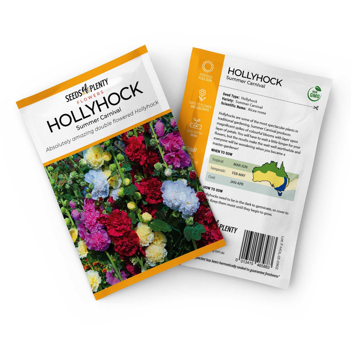 HOLLYHOCK - Summer Carnival Seed Packet - Alcea rosea