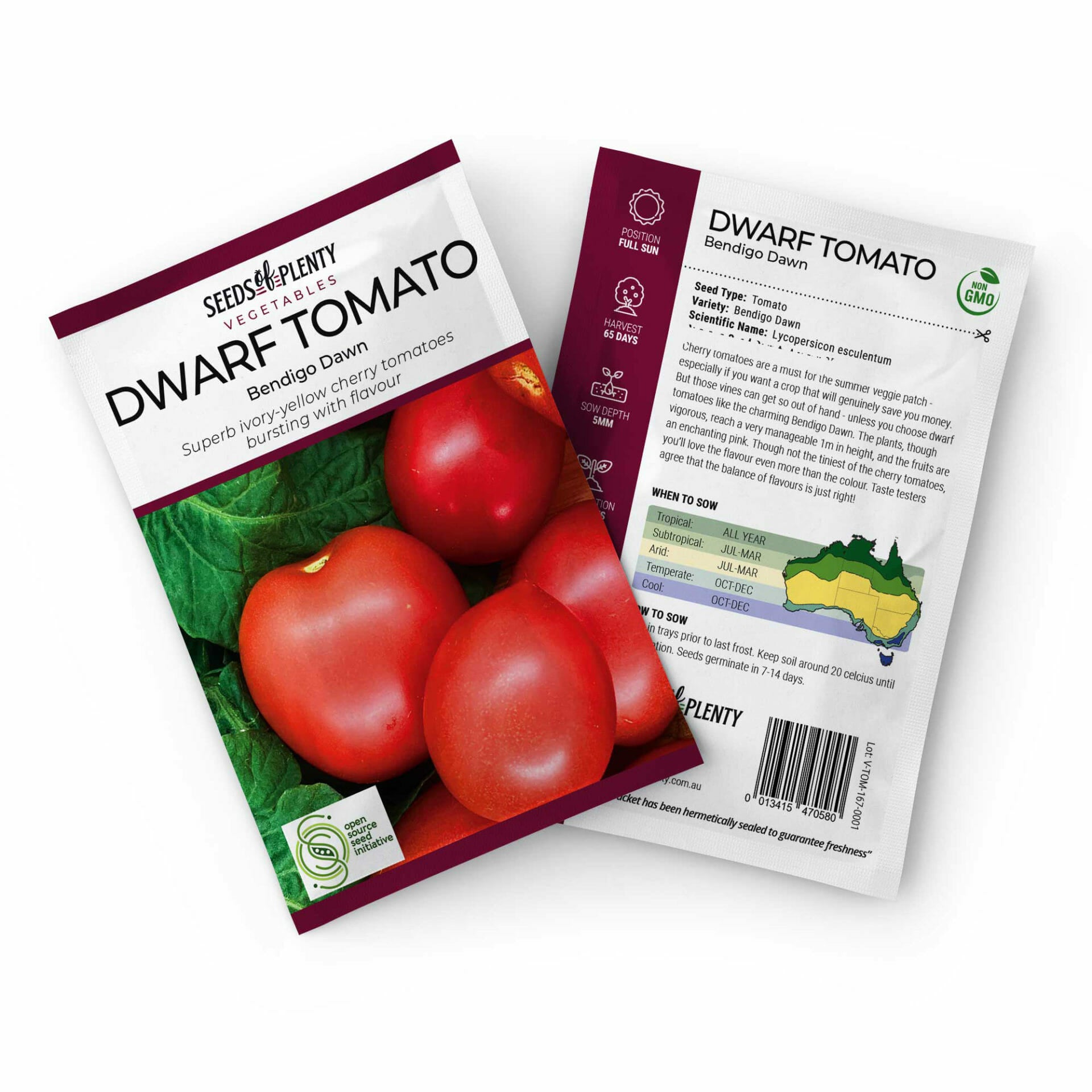 DWARF TOMATO - Bendigo Dawn Seed Packet - Lycopersicon esculentum