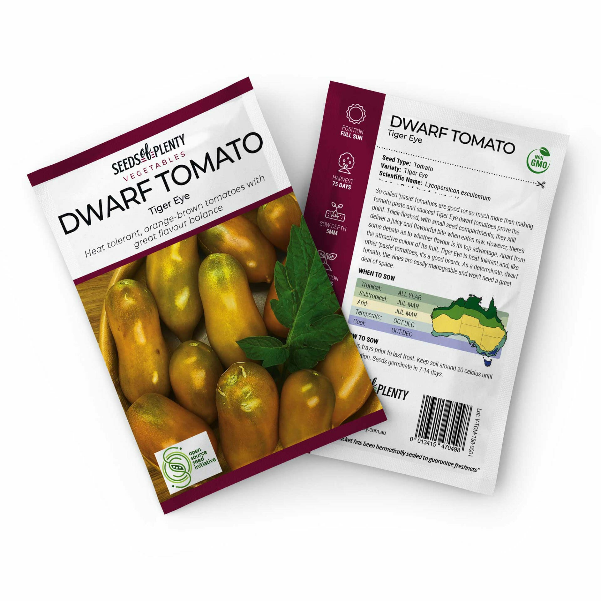 DWARF TOMATO - Tiger Eye Seed Packet - Lycopersicon esculentum