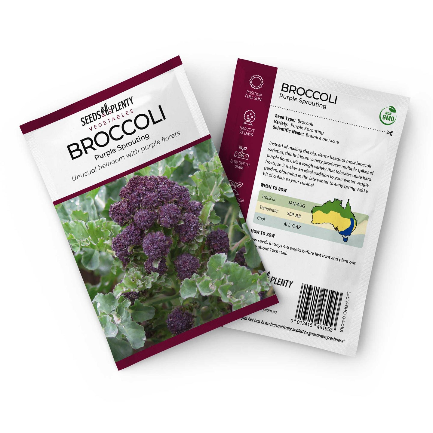 BROCCOLI - Purple Sprouting Seed Packet - Brassica oleracea