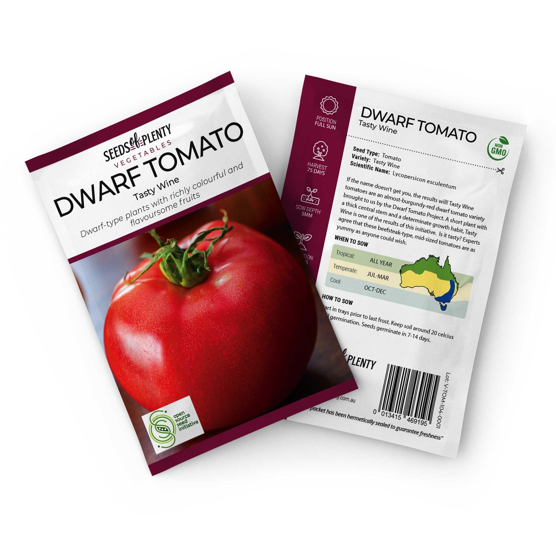 DWARF TOMATO - Tasty Wine Seed Packet - Lycopersicon esculentum