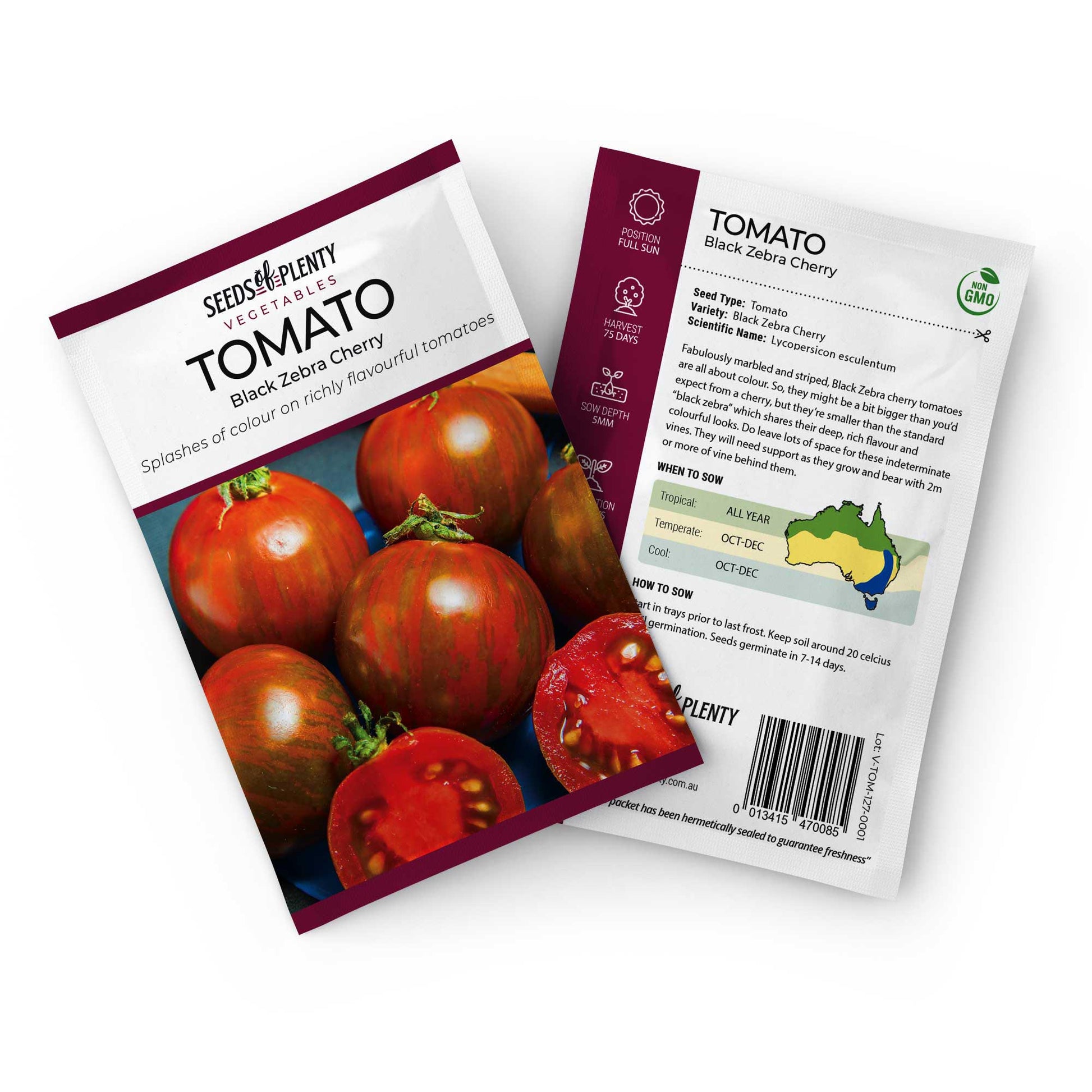 TOMATO - Black Zebra Cherry Seed Packet - Lycopersicon esculentum