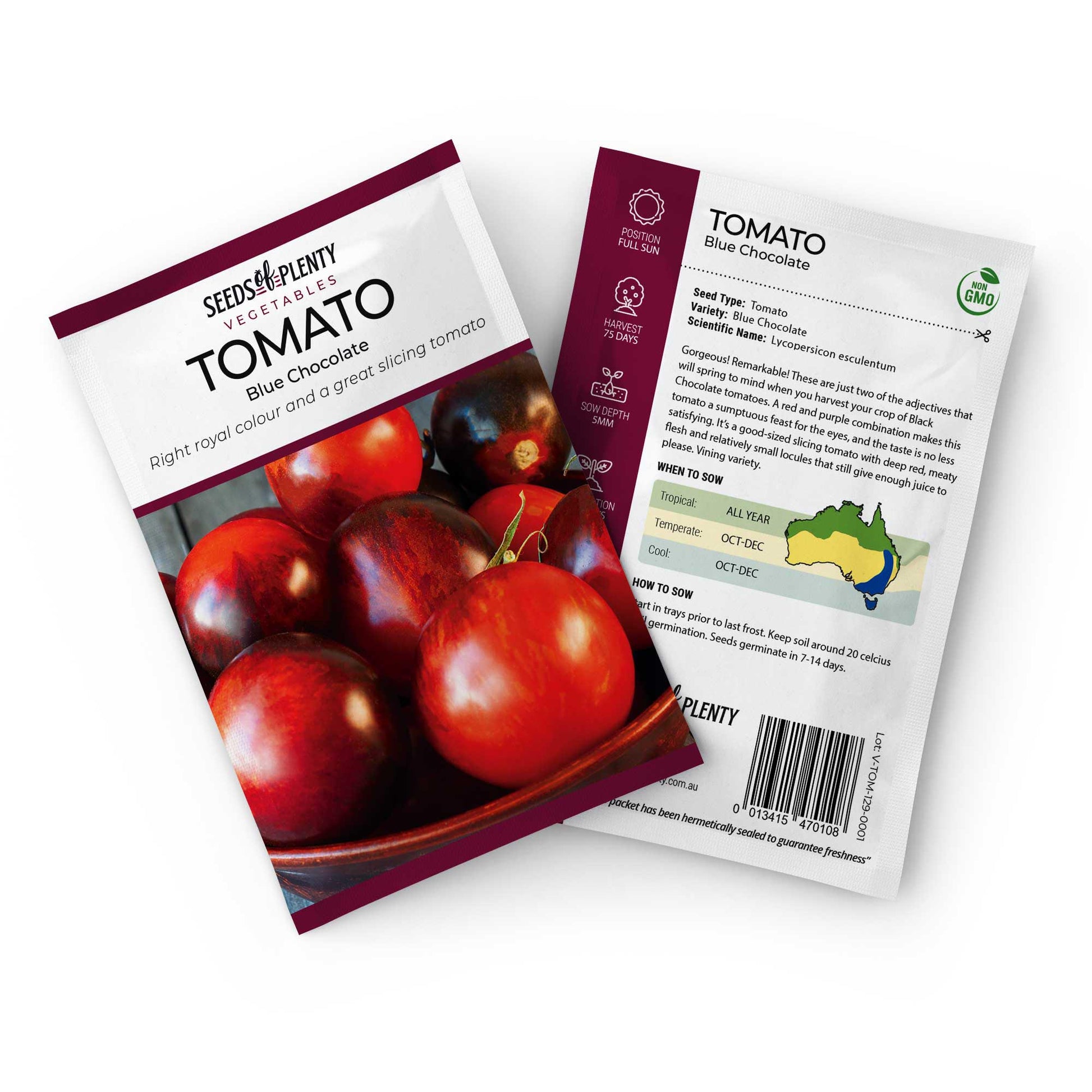 TOMATO - Blue Chocolate Seed Packet - Lycopersicon esculentum