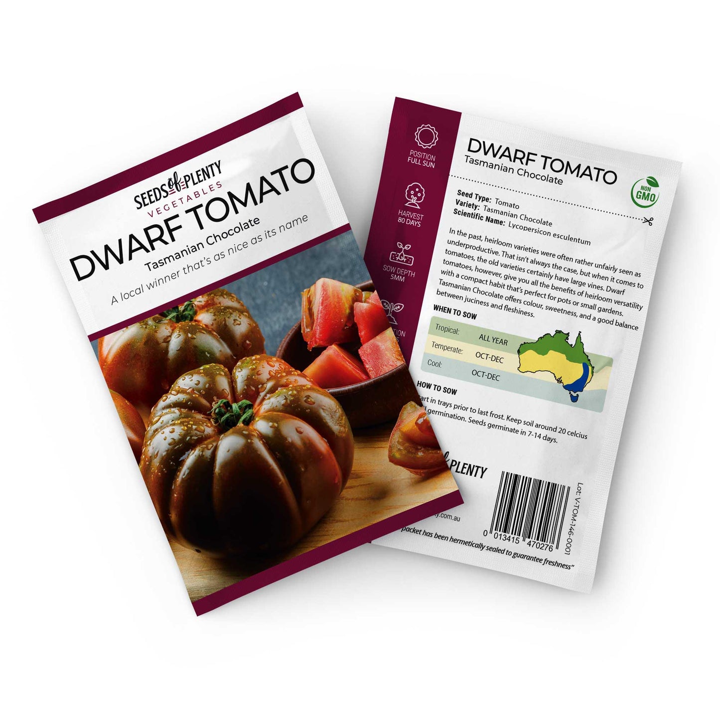 DWARF TOMATO - Tasmanian Chocolate Seed Packet - Lycopersicon esculentum