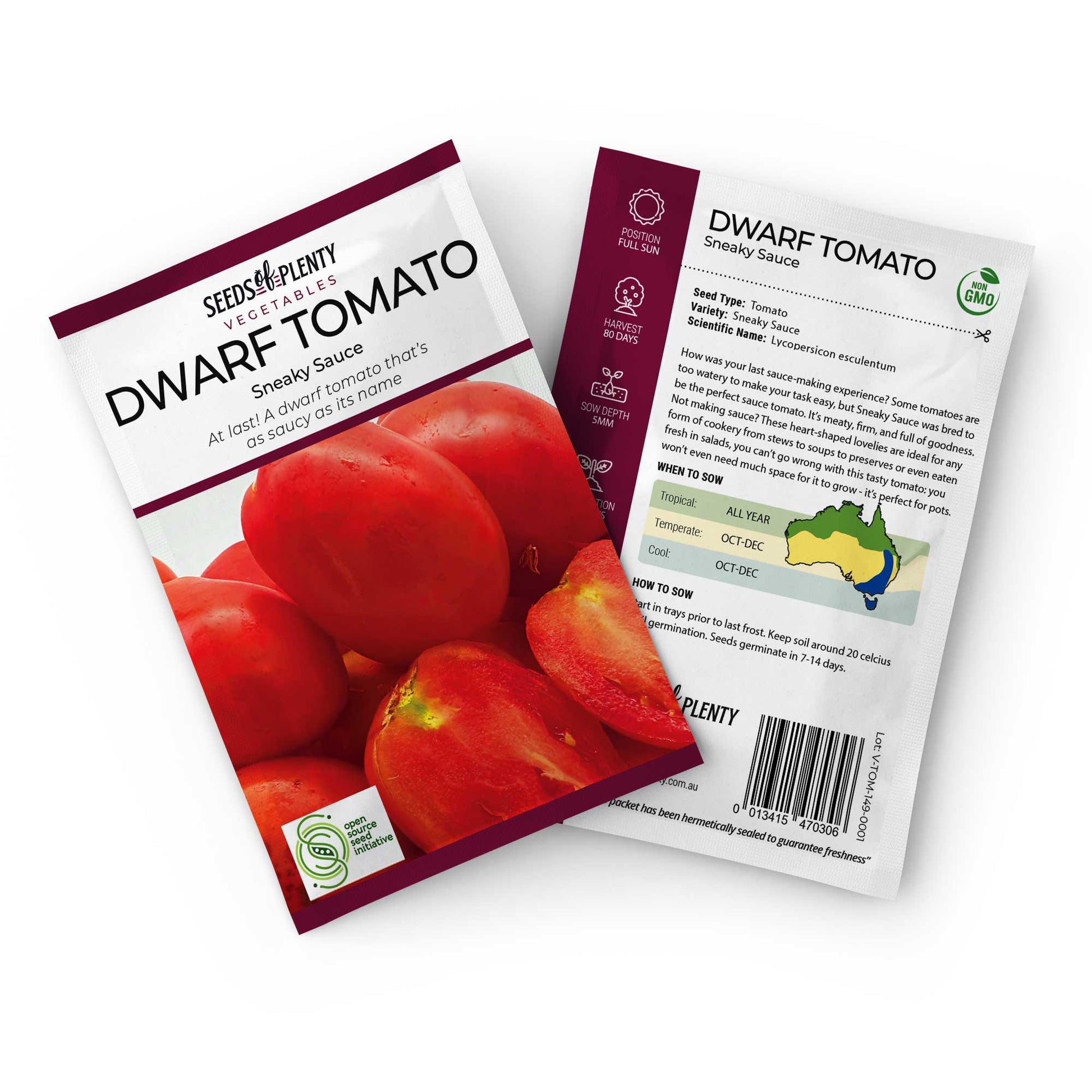 DWARF TOMATO - Sneaky Sauce Seed Packet - Lycopersicon esculentum