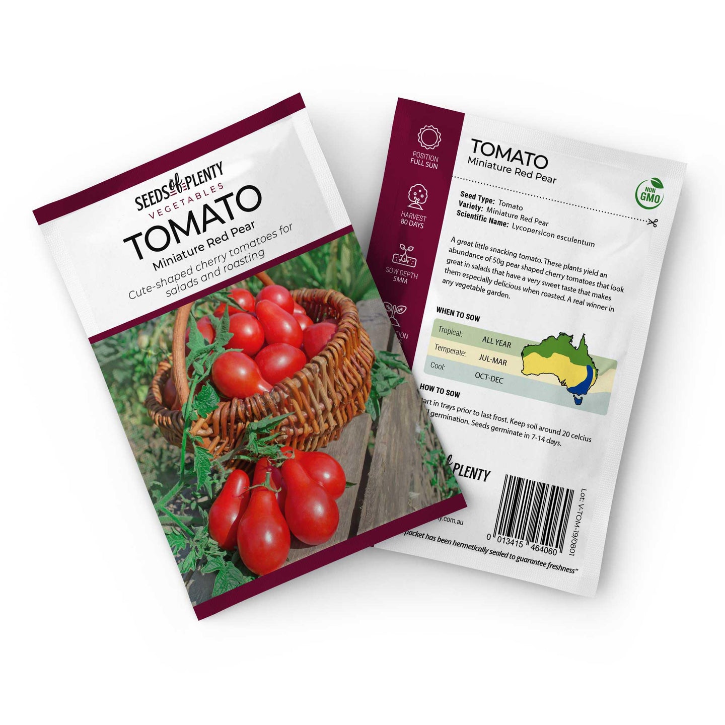 TOMATO - Miniature Red Pear Seed Packet - Lycopersicon esculentum
