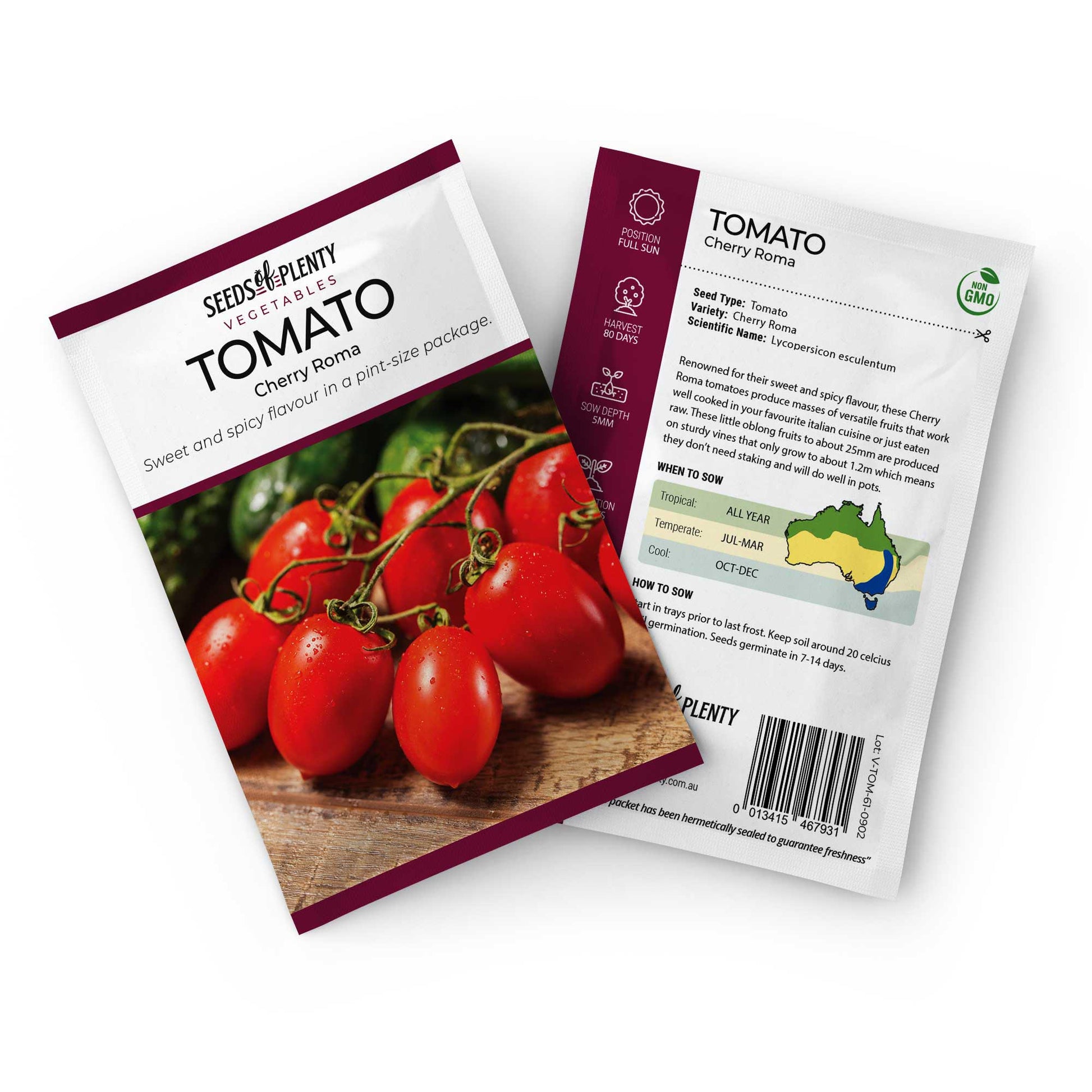 TOMATO - Cherry Roma Seed Packet - Lycopersicon esculentum