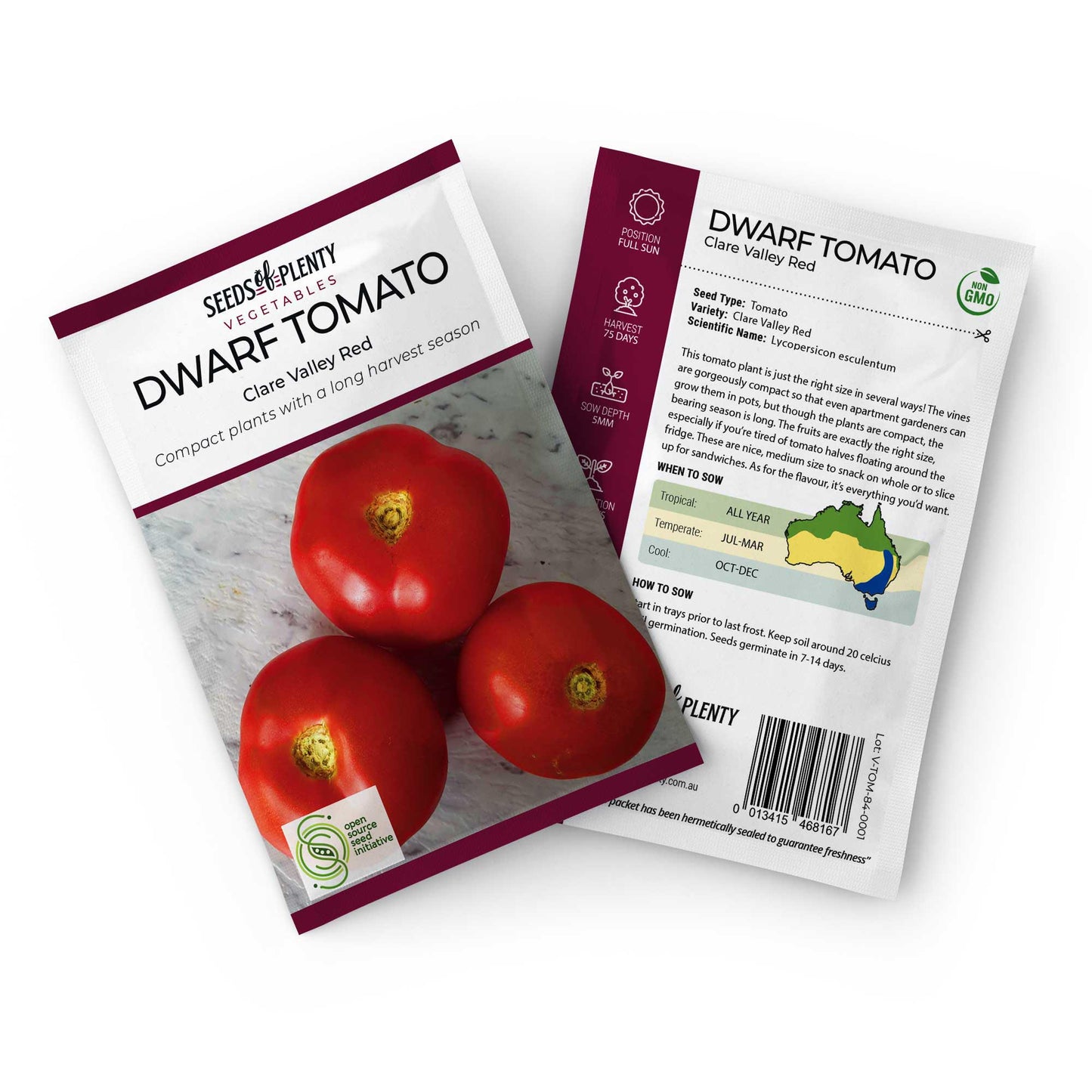 DWARF TOMATO - Clare Valley Red Seed Packet - Lycopersicon esculentum